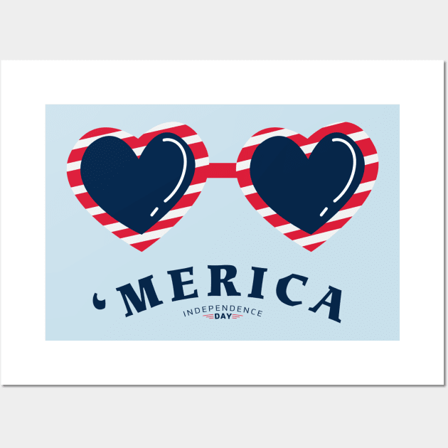 4th Of July gift Sunglasses Merica Fun T-Shirt Wall Art by Wintrly